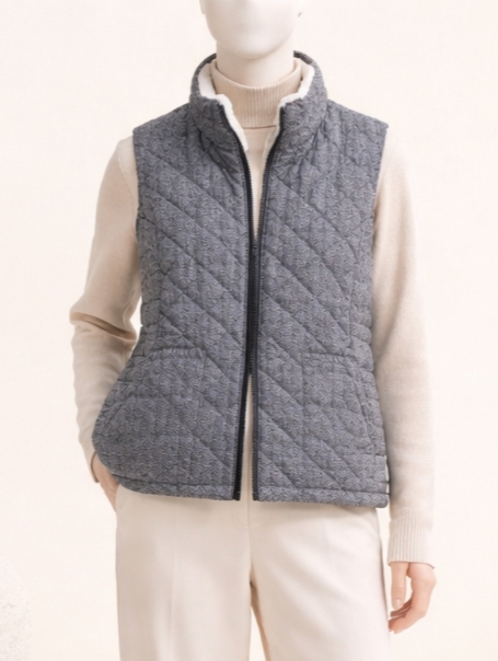 Maurices Quilted Puffer Black/White Herringbone Vest w/Faux Fur Lining w/Pockets